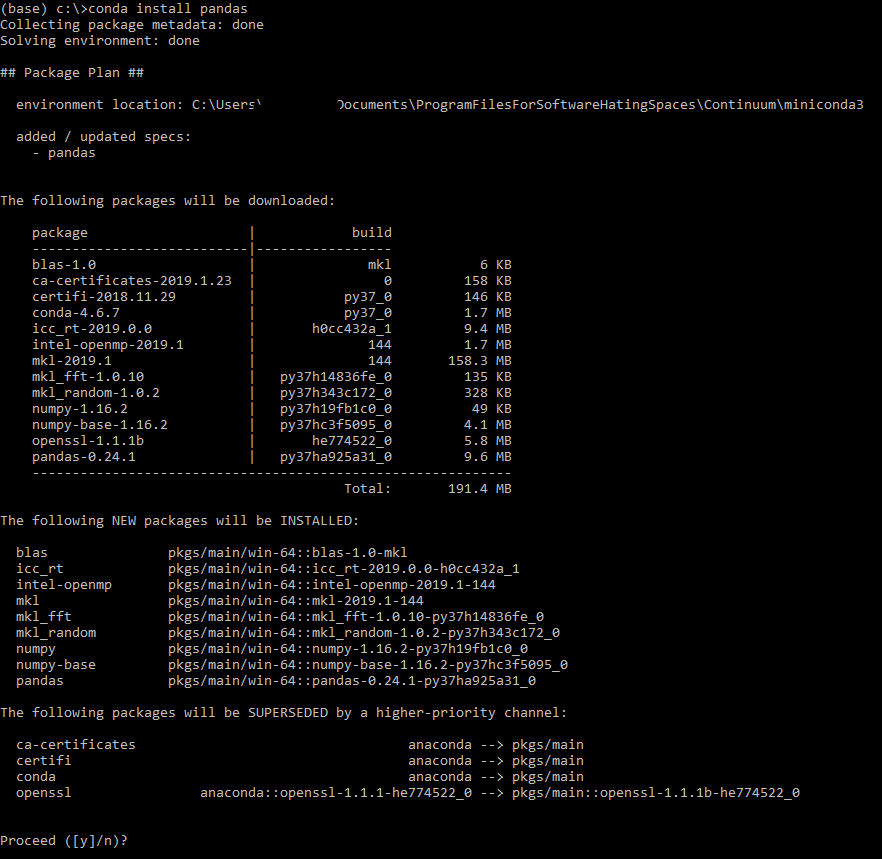 module load anaconda conda install package