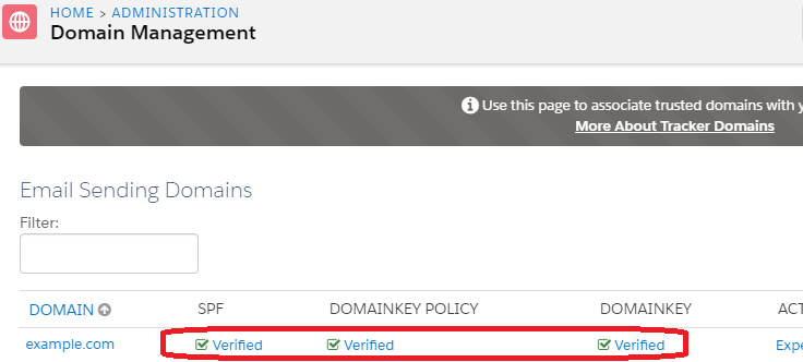 Screenshot of an email sending domain in Pardot with valid DNS