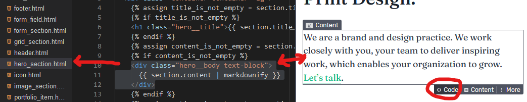 Screenshot of Stackbit's code panel