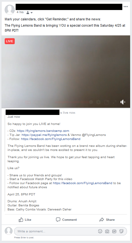 Screenshot of a Facebook announcement post