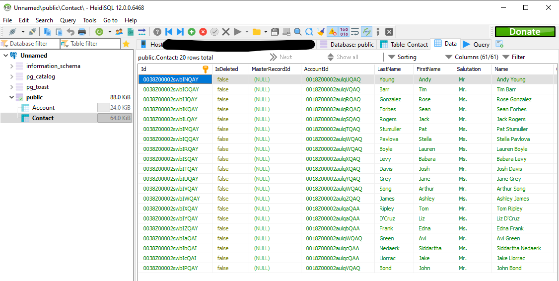 Screenshot of data loaded by Skyvia
