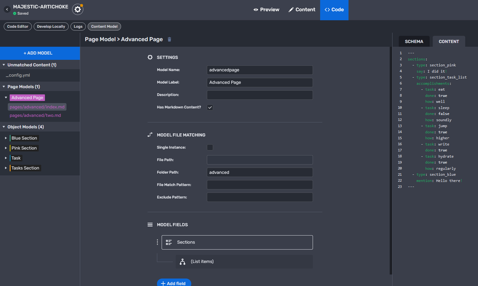 Stackbit model editor