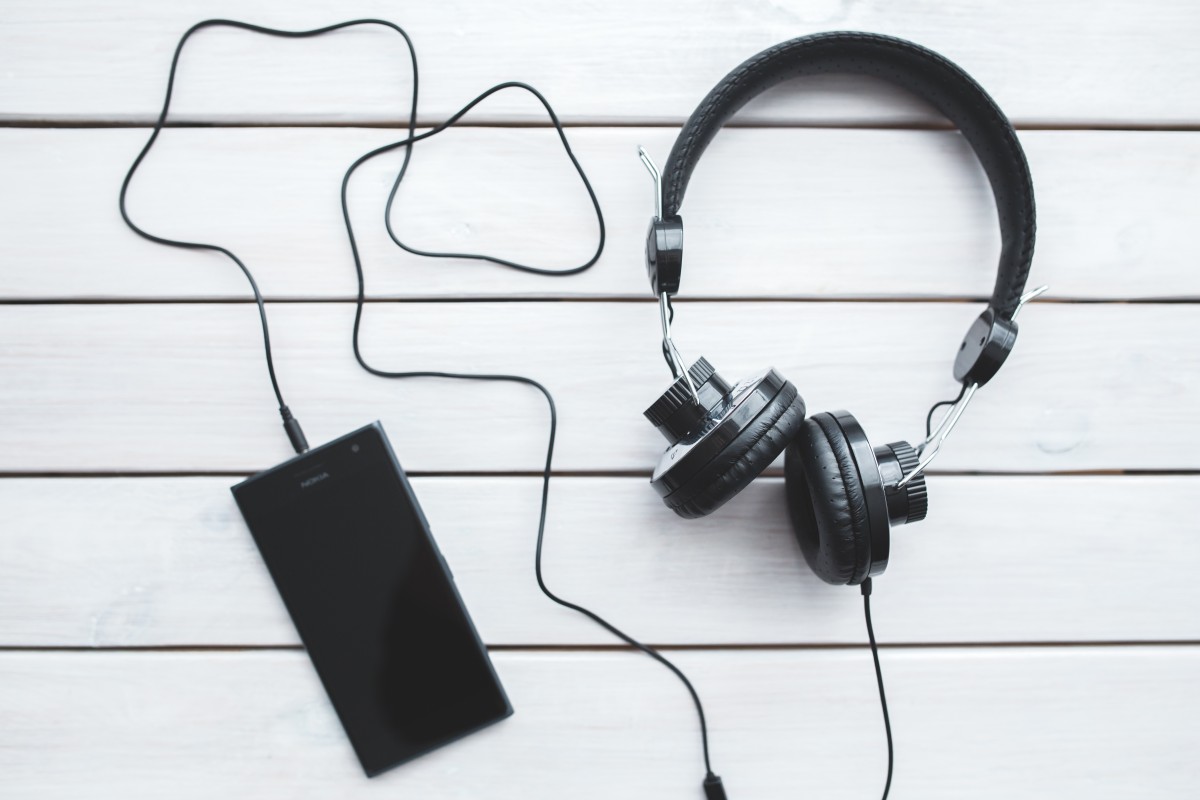 Stock photo of a smartphone with headphones